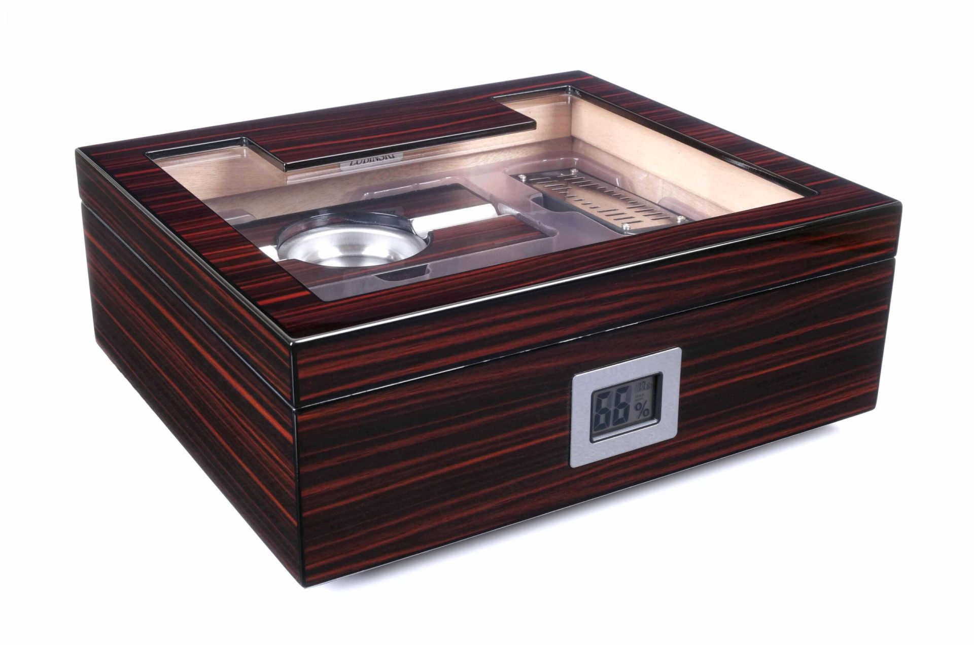 Хьюмидор Lubinski на 60 сигар со стеклом и подарочным набором, Эбеновое дерево