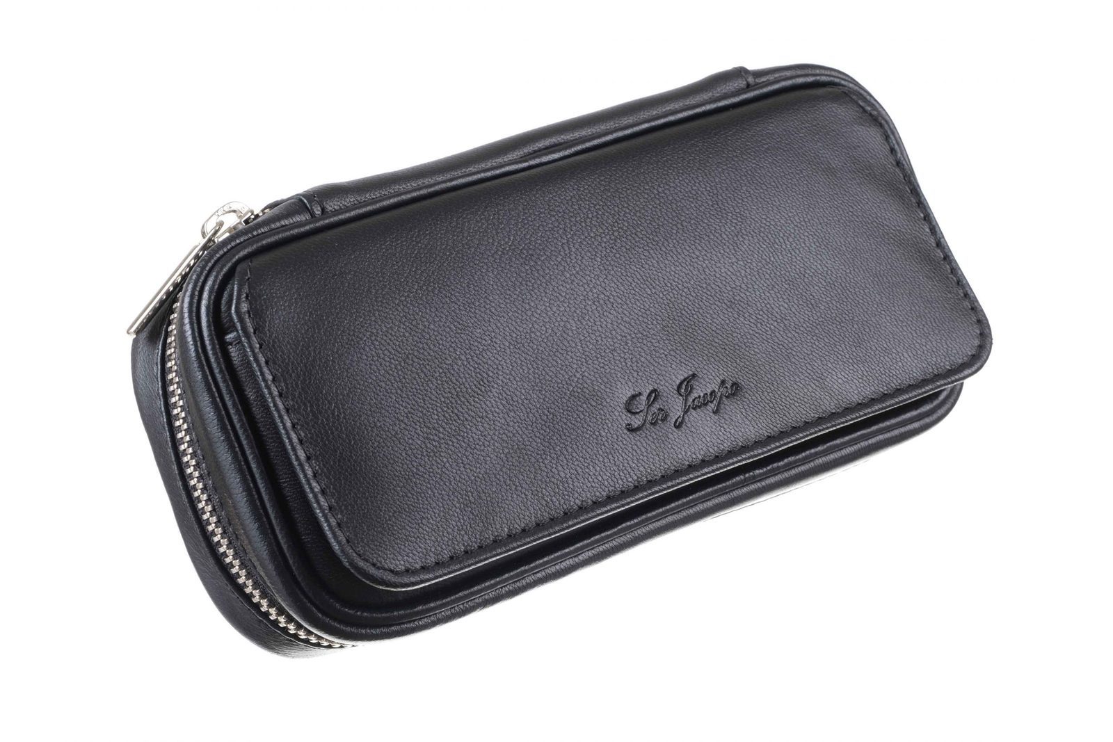 Сумка Ser Jacopo для 2 трубок и табака, натуральная кожа Наппа, подарочная упаковка B030-Black