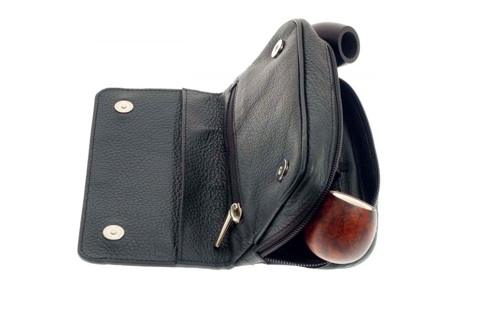 Сумка P&A для 2 трубок и табака, натуральная кожа, подарочная упаковка 417ME-Black preview