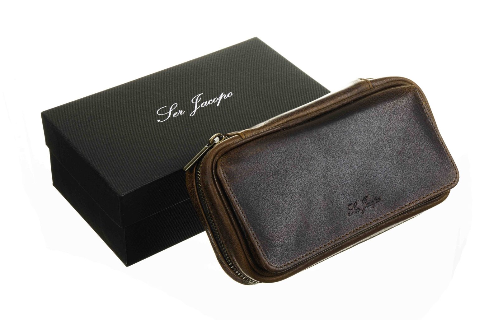 Сумка Ser Jacopo для 2 трубок и табака, натуральная кожа, подарочная упаковка B030-Brown preview