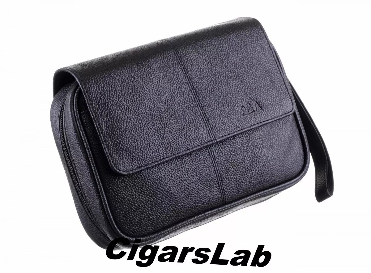 Сумка P&A для 4 трубок и табака, натуральная кожа, подарочная упаковка 418-Black